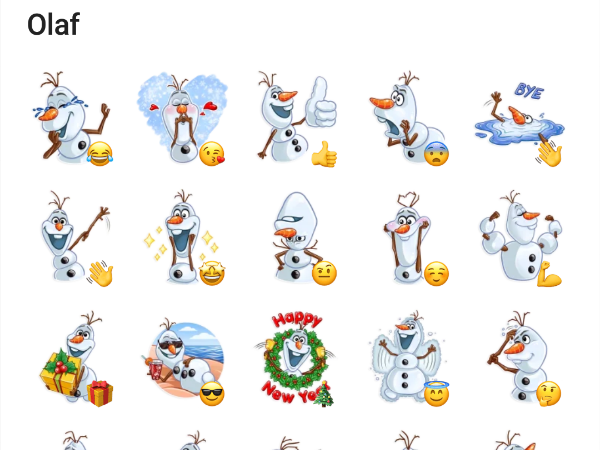 Telegram Sticker pack with Olaf from Frozen Franchise